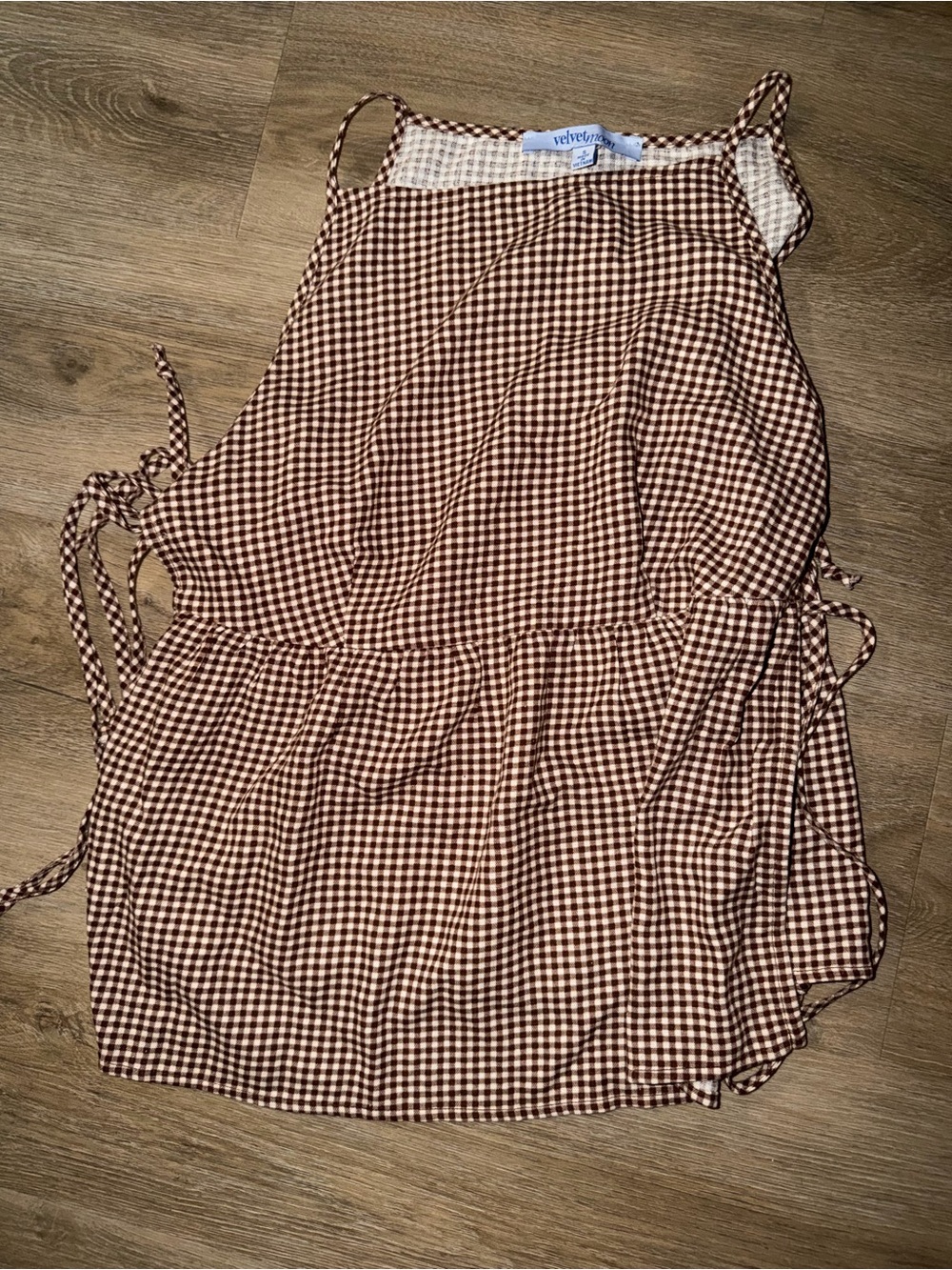 Velvet Brown Gingham Mini Skirt with Side Ties